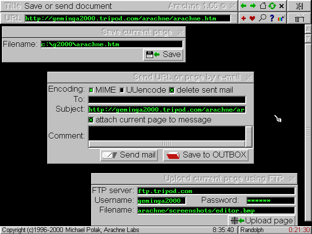 Pressing the F2 key brings up Save, send or FTP Upload.